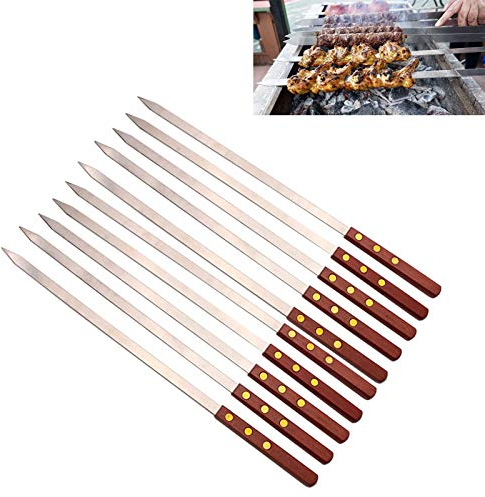 Barbecue Barbecue Schizzi di Metallo Grill per Esterni Kebab, con Manico in Legno, per Barbecue, Elementi Essenziali per Feste, Lunghezza 50 cm,10pcs
