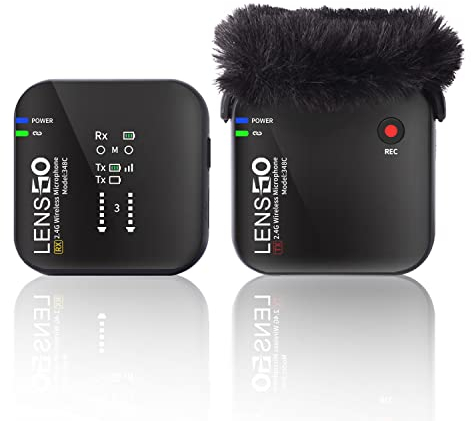 LENSGO Système de Microphone Cravate sans Fil 348C 2,4 G avec Emplacement pour Carte TF Compact 1 émetteur et 1 récepteur sans Fil pour iPhone Smartphone Appareil Photo Vlog Youtube Entretien B