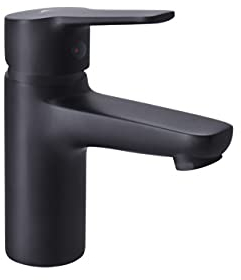 Planetmöbel Wasserhahn Bad-Mischbatterie, Waschtischarmatur mit Keramik Kartusche, Armatur für Waschbecken Badezimmer, Einhebelmischer, Höhe 17 cm, schwarz matt