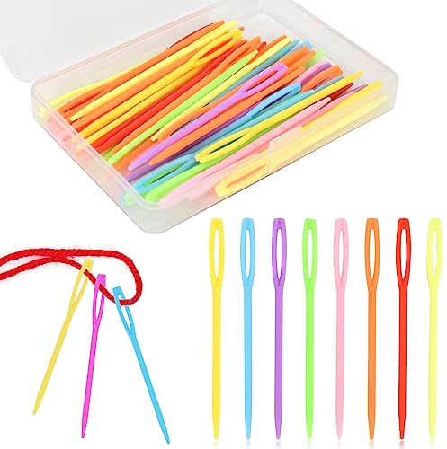 50 Piezas Agujas de Coser de Plástico, Agujas de Ojo Grande, Juego de Agujas de Coser a Mano Colorida, Aguja de Tejer de Hilo Agujas de Aprendizaje para Costura de Bricolaje para Niños (9cm)