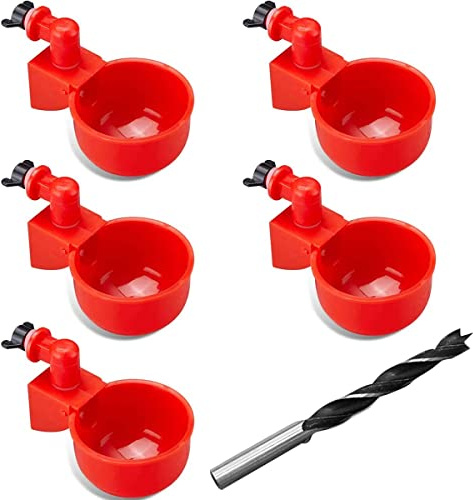 5 piezas de bebedero automático para aves y taladro de 10 mm, vaso para agua de pollos DIY, juego de bebedero automático para aves, para pollos, patos, gansos, pavos, palomas