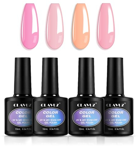 CLAVUZ Esmaltes Semipermanentes de Uñas en Gel, Esmaltes Semipermanentes para Uñas 4pcs, UV LED Pintauñas Semipermanentes Set - SET08