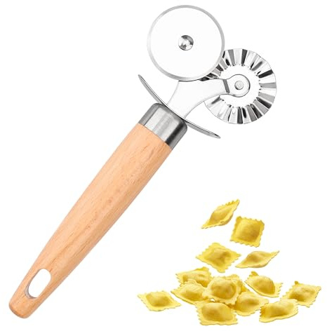 XINBADA Roulette à pâtisserie double – Poignée en bois exquise, parfaite pour les pâtes, pizzas, raviolis, emporte-pièces de Noël – Améliorez votre art culinaire