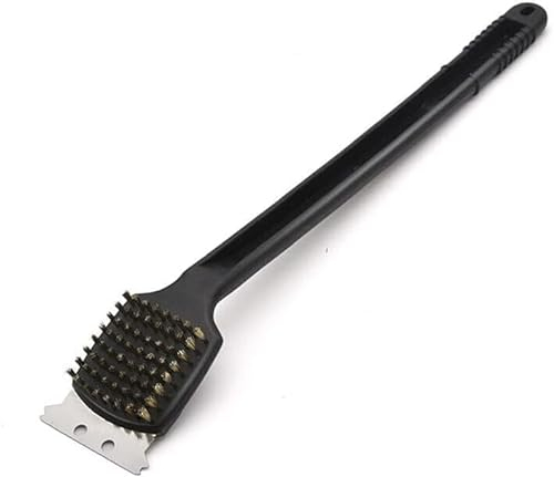 ACCURATE Wire Grill Cleaning Brush - Heavy Duty Bristle with Stainless Steel Scraper - Utensil Plastic Long Reach Handle - Suitable for Indoor Outdoor Kitchen Camping Parties