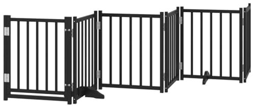 vidaXL Hundgrind med dörr vikbar 6 paneler svart 300cm massivt granträ, husdjursgrind, hundgrind för trappor, valpgrind för trappor
