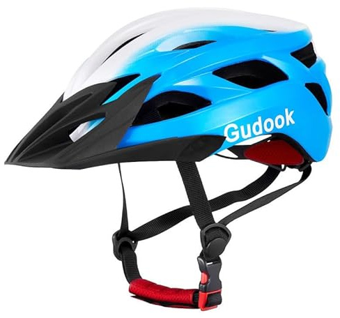 Gudook Casco de ciclismo para hombre para adultos, casco de bicicleta para mujer, certificado ligero, ajustable, con visera desmontable para bicicletas de montaña y bicicletas de carretera (azul y
