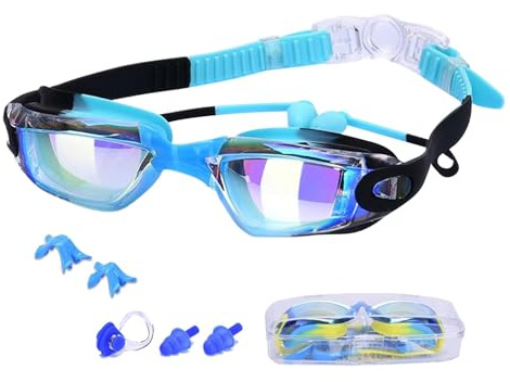 Glugahrif Lunettes de natation pour, lunettes de natation pour, anti-ébullition, lunettes de surf avec bouchons d'oreille, Ev Protection Water Sports Eyewear pour de 2 à 12 ans