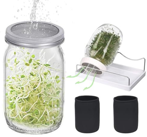 Kit De Pot À Germination, 2pcs 950 Ml De Pots Avec Couvercles De Poussée À Écran - Pots À Germination À Bouche Large Avec Couvercles Germanotiques En Acier Inoxydable, Manches Occluantes Et Plat