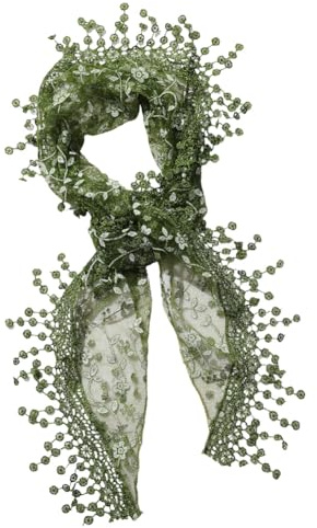 CABODYALS Olive Green Lace Scarf Head Wrap Vintage Soft Triangle Hairband Flower Pattern Sheer Fabric Floral Edging Trim Polyester Cloth Headbands for Women Hair Accessories Party Wedding Decoration