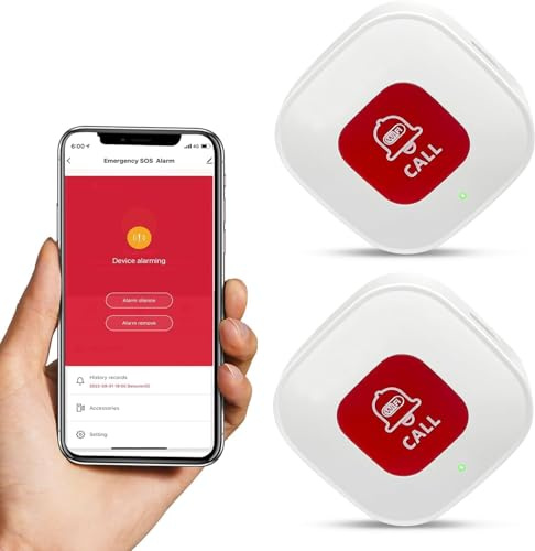Tuya Wifi Smart Personal Alarms for Elderly Panic Button Linked To Phone Wireless Nurse Alert System 2 Rechargable Call Button, only Supports 2.4GHz Wi-Fi, NO FEES (2x Wifi style)