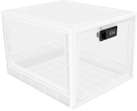 Fyeme 15 l Låsbar låda 29 x 23,6 x 19,3 cm medicin förvaringslåda med kombinationslås bärbar stapelbar låda låsbar för hem kontor skola för medicin snacks dokument (vit)