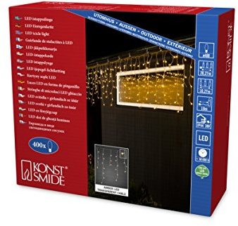 Konstsmide LED isregn ljusgardin, med vita glober, 400 varma vita dioder, 24 V utomhus trafo, transparent kabel – 3673–103