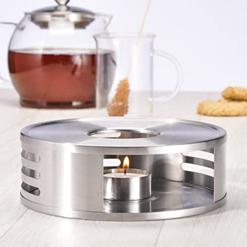 Haushalt International 34012 - Calientaplatos con portavelas (15,5 cm, Acero Inoxidable)