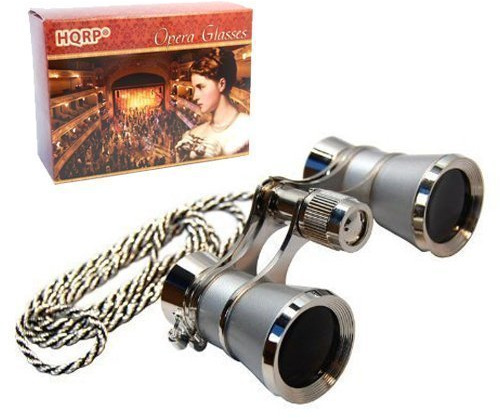 HQRP 3 x 25 operglor/teaterglas klassiskt med silverhalsband med ny teknik kristallklar optik (KKO)