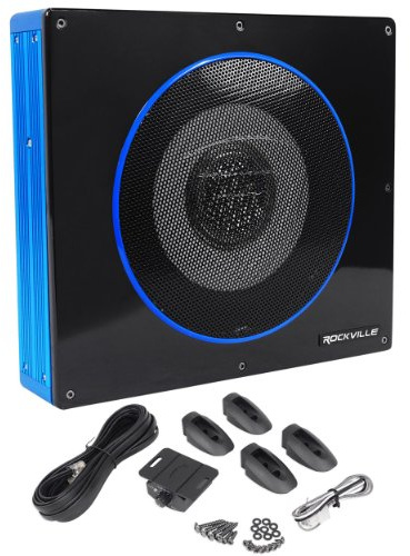 Rockville RW8CA 8-Inch Under-Seat Car Subwoofer 600W Active Powered Low Profile Sub 2 Ohm Deep Bass Slim Design