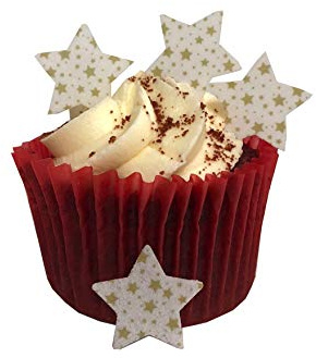 Lot de 50 décorations de gâteaux en papier comestible prédécoupées Motif mini étoiles dorées Idéales pour les cupcakes de Noël ou les décorations de table