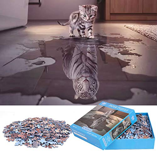 1000 Teile Puzzle für Erwachsene, Premium-Puzzle aus recyceltem Karton, Verschiedene Motive, Entspannung und Stressabbau, Puzzleliebhaber,Katze und Tiger