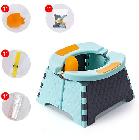 Tragbarer Töpfchen für Kleinkinder, Reise Töpfchentraining Toilette für Kinder, Toiletten Trainings Sitze für Drinnen und Draußen, Töpfchentraining, WC Stühle mit Einwegbeuteln (Blau)