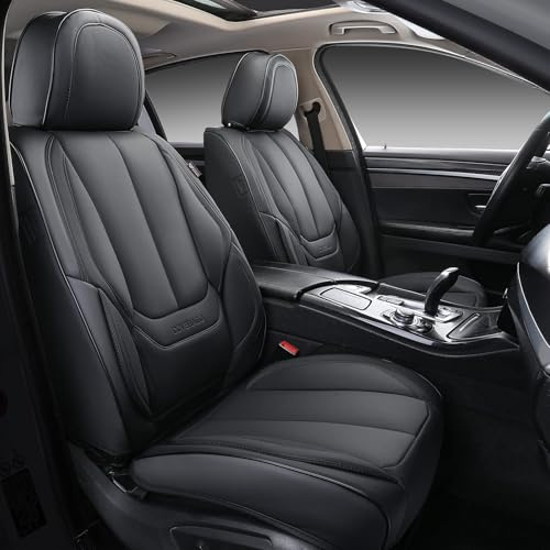 Coverado Seat Covers Full Set, Black Seat Covers for Cars 5 Seats, Car Seat Protector, Waterproof Nappa Leather Car Seat Cushion, Front and Rear Car Seat Cover Fit for Most Sedans SUV Pick-up Truck