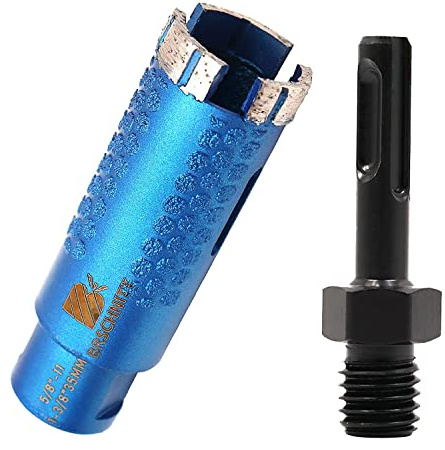 Diamond Core Drill Bit,BRSCHNITT 1 3/8inch Laser Welded Diamond Hole Saw with 5/8-11 Thread for Granite Marble Solid Block Stone Reinforced Concrete&Adapter,Dry or Wet Drilling
