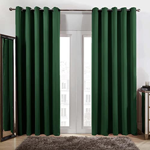 Dreamscene Forest Green Eyelet Curtain, Decorative Lined Curtains for Summer Winter Blackout Thermal Long Curtains for Living Room Bedroom Soft Modern 2 Panels, 66x90