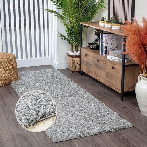 Livabliss Home Shaggy Rug - Modern Runner Rugs Living Room, Hallway 80x220 cm, Soft Shaggy Rugs for Bedroom - Neutral Boho Fluffy Rug, Easy Care Plush Thick Pile - Grey