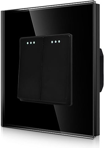 CNBINGO Rocker - Interruptor de luz (2 vías, 2 vías, cristal moderno, placa de pared con puntos luminosos), color negro