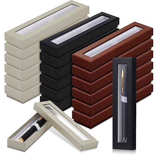 Colarr 36 Pcs Pen Gift Box Empty Ballpoint Pen Box with Cushion Clear Lid Jewelry Display Case for Gift Collection Office Supplies Birthday Souvenir Presentation Christmas(Black, Silver, Bronze)