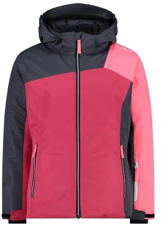 CMP Girls Jacket Fix Hood Twill Iv Colorblock-Pink - Wasserdichte funktionelle Mädchen Skijacke, Größe 128 - Farbe Fuxia