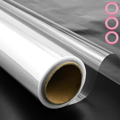 Geschenkfolie Transparent, 40CM x 30M Cellophanfolie Rolle Mit 3 Stück Bändern, Plastikfolie für Lebensmittel, Blumen, Heimwerken, Hochzeitsfeier Geschenk Papier Geschenkpapier