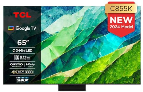 TCL 65C855K 65-inch QLED Mini LED TV, QLED PRO, 4K HDR Premium 3300nits, Smart TV Powered by Google TV (Dolby Vision & Atmos, Onkyo 2.1.2 sound system, 144Hz Motion Clarity Pro)