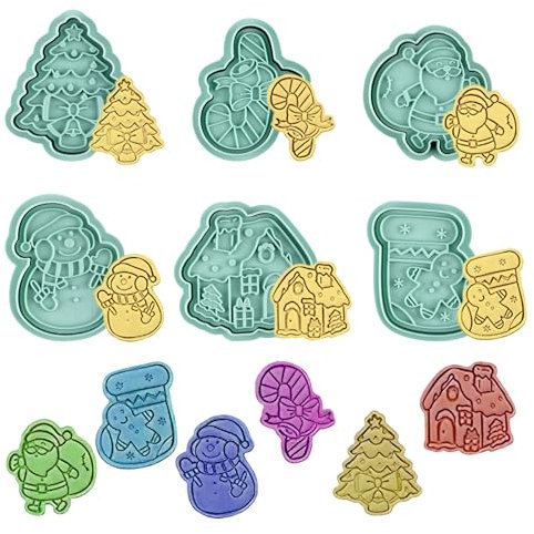 Ausstechformen Weihnachten, 8 Stück Plätzchen Ausstecher Weihnachten, 3D Keksausstecher Weihnachten Kinder, DIY Weihnachtsausstecher Set für Kekse Backen Tortendeko Motivtorten Küche Zubehör (B)