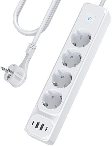 4-Fach Steckdosenleiste, Flachstecker Mehrfachsteckdose mit USB und Type-C, 3680W Steckerleiste, Verteilersteckdose mit Schalter, 16A Mehrfachstecker Steckdosen für Büro,2M verlängerungskabel,Weiß