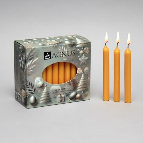 50 x 4.5 Honey Colour - Wax Candes Baumkerzen Christingle Chime Pyramid Christmas Tree Candles – Smokeless, Dripless, – Household, Dinner, Kosher, Unscented, Clean, Long Burning, Versatile