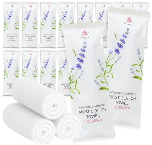 30 Hot or Cold Wrapped Moist Towels – 9'' x 9 Moist Towelettes Individually Wrapped Scented Disposable Face & Hand – Pre-Moistened Hand Wipes Soft Refreshing for Travel, Spa, Restaurant - Lavender