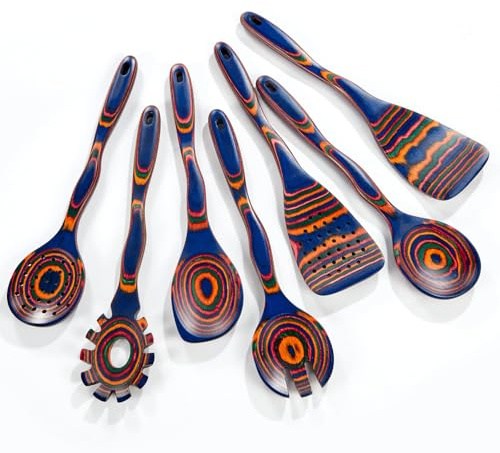 LSFCHUJU Küchenhelfer Set, 7-teiliges Colored Wood Kochutensilien Kochbesteck Set, Hitzebeständiger Kochgeschirr, Kochset Küchenutensilien, Antihaftbeschichtete, Hochwertig Holzspatel Set (Holz)