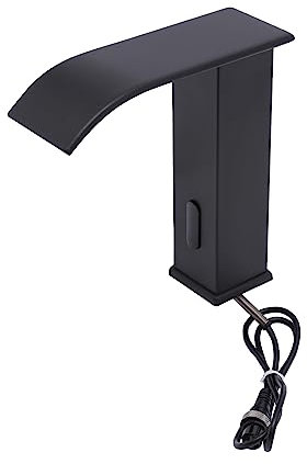 Grifo de baño con sensor infrarrojo automático, grifo de baño sin contacto, mezclador de lavabo de inducción, grifo de lavabo con sensor, altura de caño 145 mm (negro)