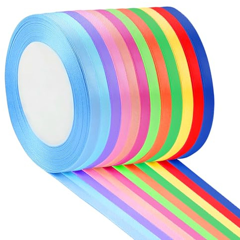 Arvoni Ruban Satin 12 Couleurs, 6mm x 22m Polyester Rubans Tissu, Ruban Cadeau Couleur Emballage pour Deco Voiture Mariage, Bricolage, Artisanat, Emballage Cadeau, Nœuds