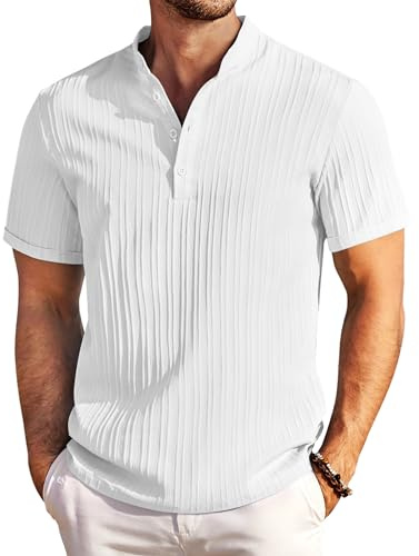 COOFANDY Mens Lightweight Henley Shirt Short Sleeve Holiday Top | Lightweight stretch, non-iron, quick-dry, classic Henley neck, perfect for smart casual or holidays, comfortable regular fit
