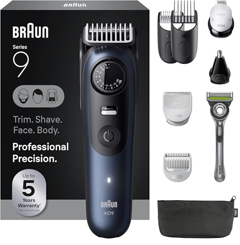 Braun Series 9 All-in-One Beard & Body Grooming Kit for Men, Cordless Trimmer, Hair Clippers & Shaver for Face, Hair & Body with Gillette Labs Razor, AIO 9530