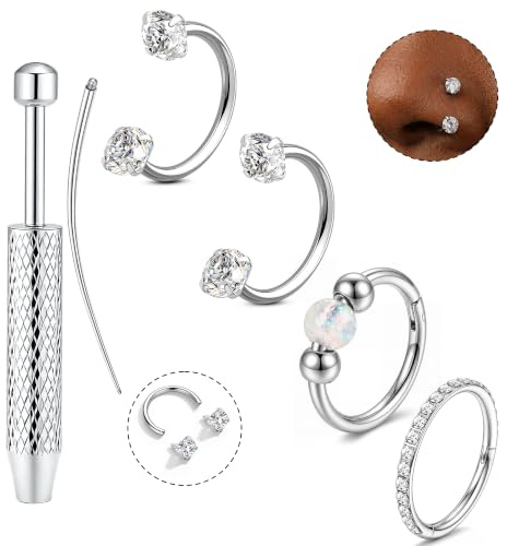 YADOCA Piercing Nez Acier Chirurgical Anneaux Nez Fer à Cheval Lot Anneau Opale Hypoallergénique Zirconium Cubique Septum Piercing Helix Tragus Conch Bijoux Femme