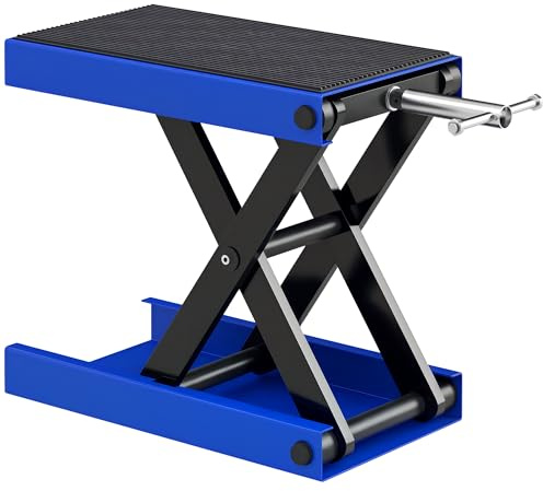 DURHAND Cavalletto per Moto e Bici Antiscivolo max 500 kg con Altezza Regolabile, Cavalletto Alzamoto in Metallo e Gomma, per Garage, 48x22.5x10-37 cm, Blu e Nero