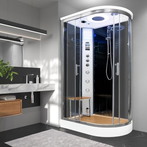 Vidalux Clearwater 1200 x 800 Left Hand Offset Quadrant Luxury Steam Shower with Bluetooth - Mirror Glass Finish