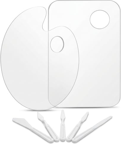 Paleta de mezcla de pinturas acrílicas, juego de 2 unidades, acrílico transparente, ovalado y rectangular con 5 espátulas de plástico, fácil de limpiar, paleta de pintura para pinturas al óleo