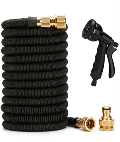 XIBALOM Tubo da Giardino Estensibile Ispessito 15m 50FT Canna Acqua con 8 Funzioni con Pistola Acqua Giardino & Adattatore Universale 1/2 e 3/4 per Prato, Giardino