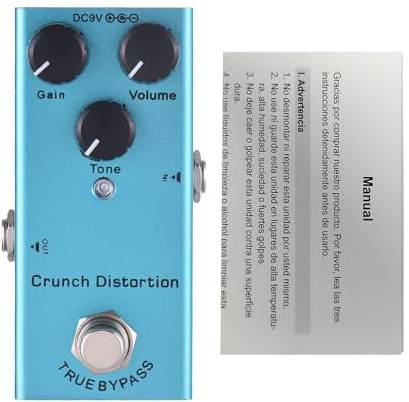 Ainoli Guitar Crunch Efectos de distorsión Pedal Controles de Ganancia/Volumen/Tono Perilla DC 9V 6,35 mm Interfaz de Entrada/Salida Efector de distorsión Crunch de Guitarra