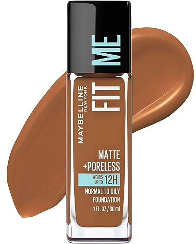 Maybelline Fit Me Matte + Poreless Liquid Oil-Free Foundation Makeup, Mocha, 1 Count (Packaging May Vary)