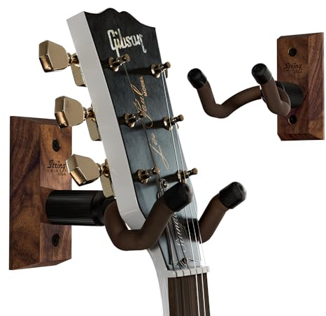 String Swing Lot de 2 supports muraux pour guitare, crochet pour guitare, s'adapte à toutes les tailles de guitares acoustiques, électriques, basses, bois de cerisier, fabriqué aux États-Unis