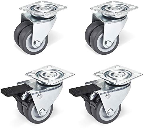 SOTECH Möbelrolle Rollendurchmesser 50 mm, Tragkraft 400 Kg (2x Lenkrolle mit Bremse + 2x Lenkrolle) Schwerlastrolle Möbelrolle Doppel Lenkrolle