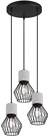 Trio Leuchten Pendelleuchte Jamiro 309230332, Metall Schwarz matt, Beton, exkl. 3x E27